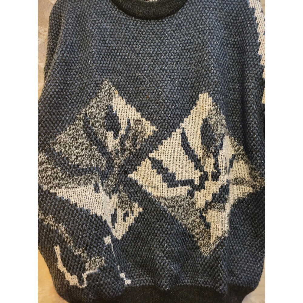 Vintage Mens Sweater Large Geometric Acrylic Cosby Preppy Old Money Aspen Lodge - Picture 3 of 16